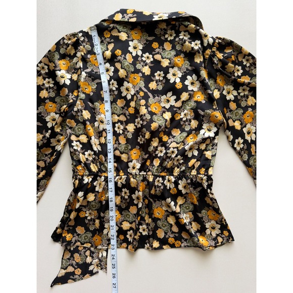 ASTR The Label Women's Black Yellow Floral Asymmetrical Collared Wrap Top Size M - Picture 9 of 13